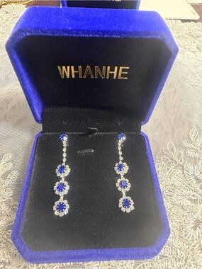 Blue Crystal Linear Drop Earrings